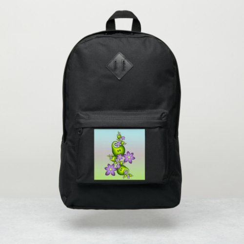 Floral Fantasy Lilac Flowers Green Shapes Fractal Port Authority Backpack