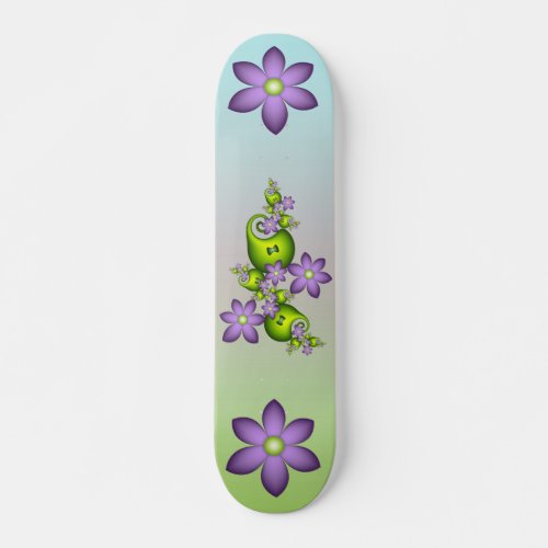 Floral Fantasy Lilac Flowers Green Shapes Fractal Skateboard
