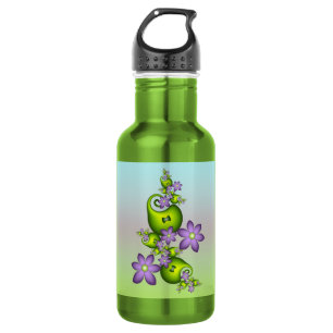 Floral Fantasy Lilac Flowers Green Shapes Fractal Stainless Steel Water Bottle
