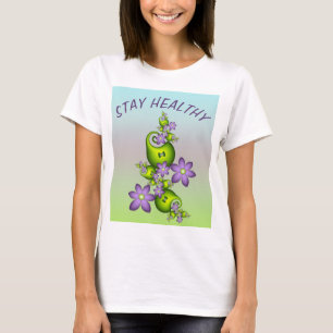 Floral Fantasy Lilac Flowers Green Shapes Fractal T-Shirt