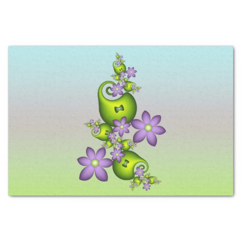Floral Fantasy Lilac Flowers Green Shapes Fractal Tissue Paper