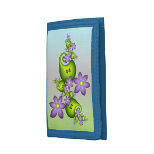 Floral Fantasy Lilac Flowers Green Shapes Fractal Trifold Wallet