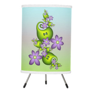 Floral Fantasy Lilac Flowers Green Shapes Fractal Tripod Lamp