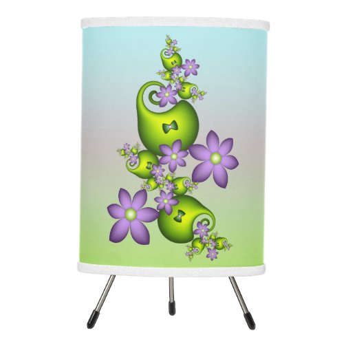 Floral Fantasy Lilac Flowers Green Shapes Fractal Tripod Lamp