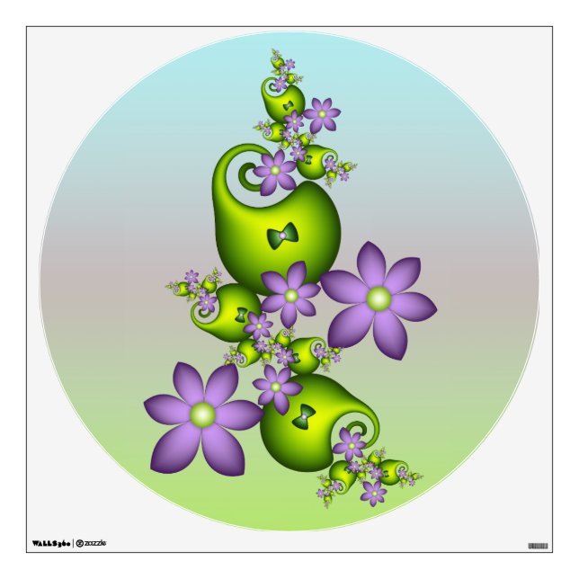Floral Fantasy Lilac Flowers Green Shapes Fractal Wall Decal (Front)