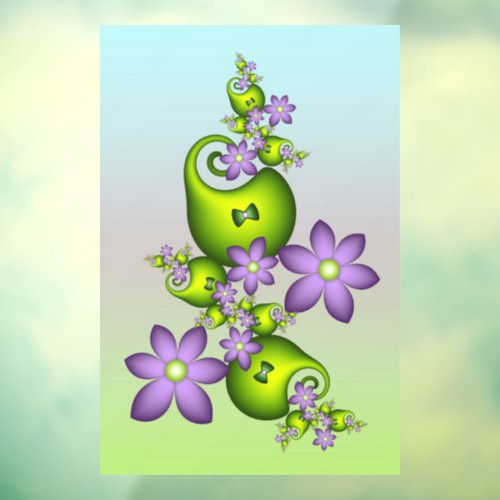 Floral Fantasy Lilac Flowers Green Shapes Fractal Window Cling