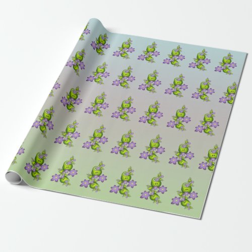 Floral Fantasy Lilac Flowers Green Shapes Fractal Wrapping Paper