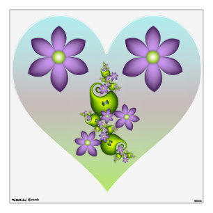 Floral Fantasy Lilac Green Flowers Fractal Heart Wall Decal