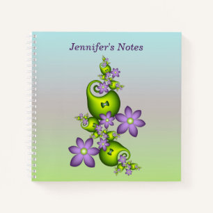 Floral Fantasy Lilac Green Flowers Fractal Name Notebook