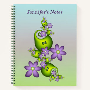 Floral Fantasy Lilac Green Flowers Fractal Name Notebook