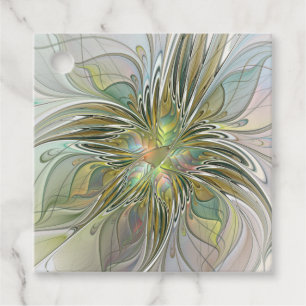 Floral Fantasy Modern Art Flower With Gold Custom Favor Tags