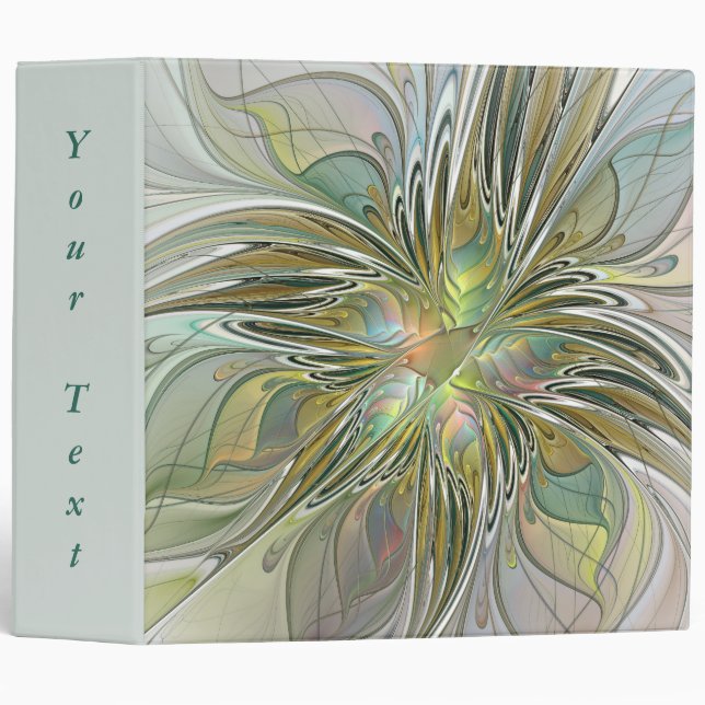 Floral Fantasy Modern Art Flower With Gold Text 3 Ring Binder (Front/Spine)