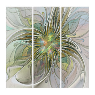 Floral Fantasy Modern Flower With Gold Triptych