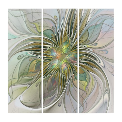 Floral Fantasy Modern Flower With Gold Triptych