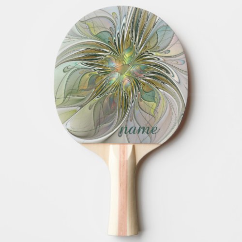Floral Fantasy Modern Fractal Art Flower Gold Name Ping Pong Paddle