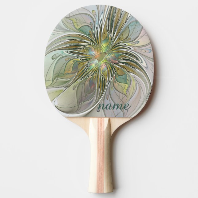 Floral Fantasy Modern Fractal Art Flower Gold Name Ping Pong Paddle (Front)