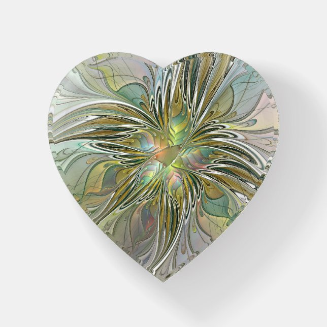 Floral Fantasy Modern Fractal Art Flower Heart Paperweight (Front)