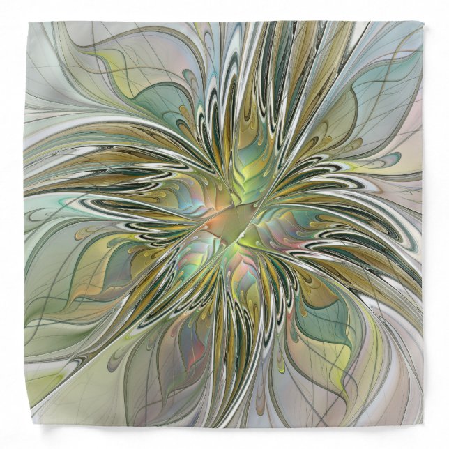 Floral Fantasy Modern Fractal Art Flower With Gold Bandana (Front)
