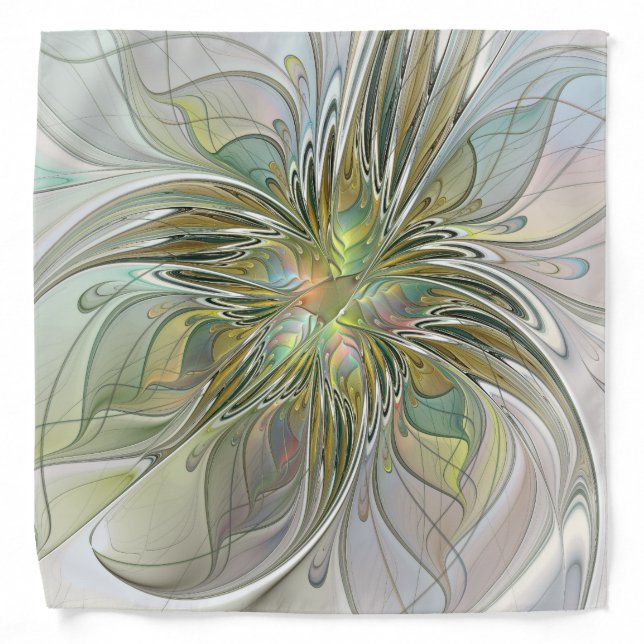 Floral Fantasy Modern Fractal Art Flower With Gold Bandana (Front)