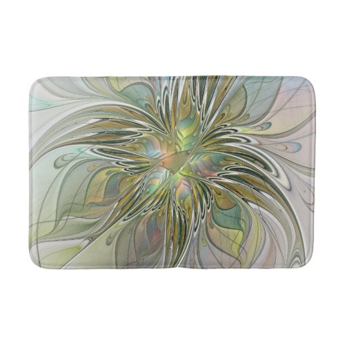 Floral Fantasy Modern Fractal Art Flower With Gold Bath Mat