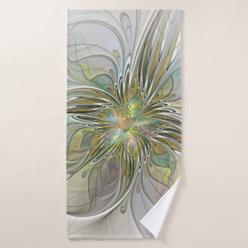 Floral Fantasy Modern Fractal Art Flower With Gold Bath Towel