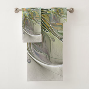 Floral Fantasy Modern Fractal Art Flower With Gold Bath Towel Set