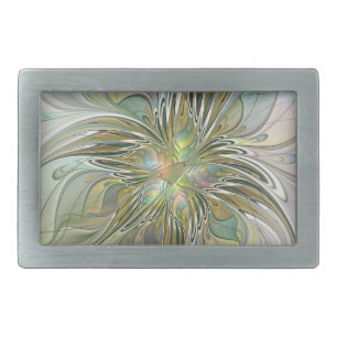 Floral Fantasy Modern Fractal Art Flower With Gold Belt Buckle