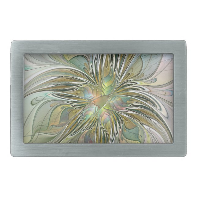 Floral Fantasy Modern Fractal Art Flower With Gold Belt Buckle (Front)