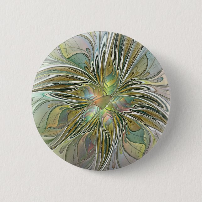 Floral Fantasy Modern Fractal Art Flower With Gold Button (Front)