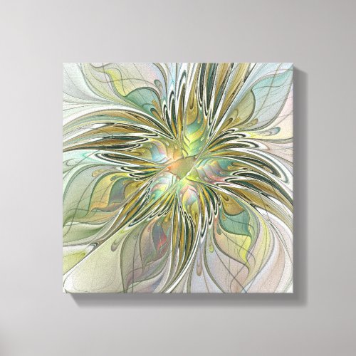 Floral Fantasy Modern Fractal Art Flower With Gold Canvas Print