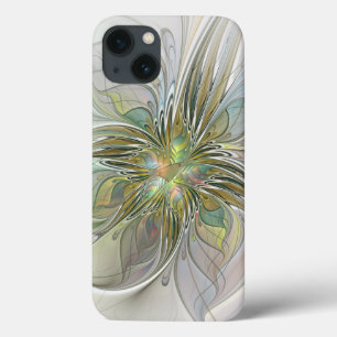 Floral Fantasy Modern Fractal Art Flower With Gold iPhone 13 Case