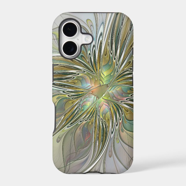 Floral Fantasy Modern Fractal Art Flower With Gold Case-Mate iPhone Case (Back)