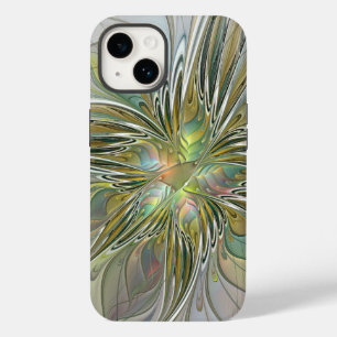Floral Fantasy Modern Fractal Art Flower With Gold Case-Mate iPhone 14 Case