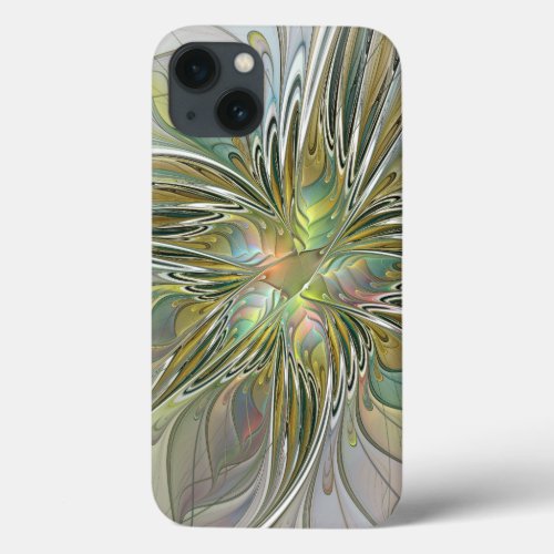 Floral Fantasy Modern Fractal Art Flower With Gold iPhone 13 Case