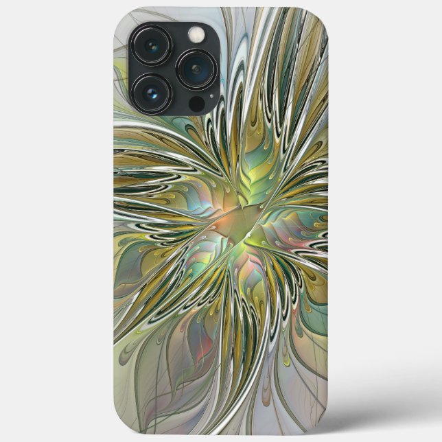 Floral Fantasy Modern Fractal Art Flower With Gold Case-Mate iPhone Case (Back)