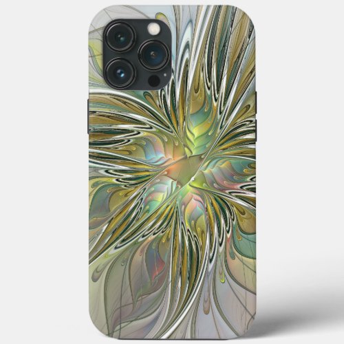 Floral Fantasy Modern Fractal Art Flower With Gold iPhone 13 Pro Max Case