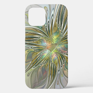 Floral Fantasy Modern Fractal Art Flower With Gold iPhone 12 Pro Case