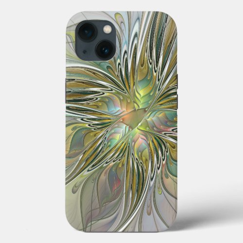 Floral Fantasy Modern Fractal Art Flower With Gold iPhone 13 Case