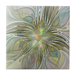 Floral Fantasy Modern Fractal Art Flower With Gold Ceramic Tile