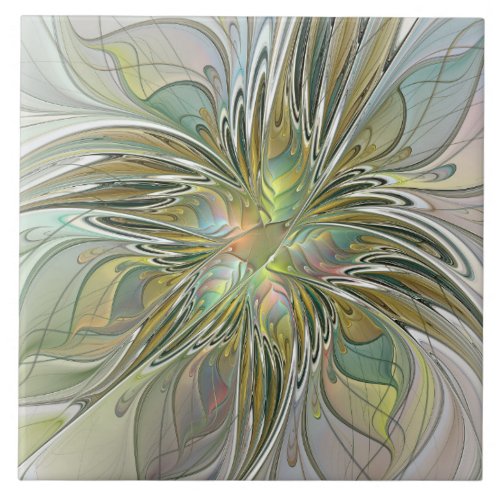 Floral Fantasy Modern Fractal Art Flower With Gold Ceramic Tile