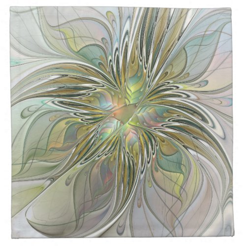 Floral Fantasy Modern Fractal Art Flower With Gold Cloth Napkin