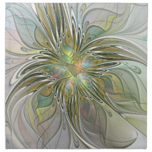 Floral Fantasy Modern Fractal Art Flower With Gold Cloth Napkin