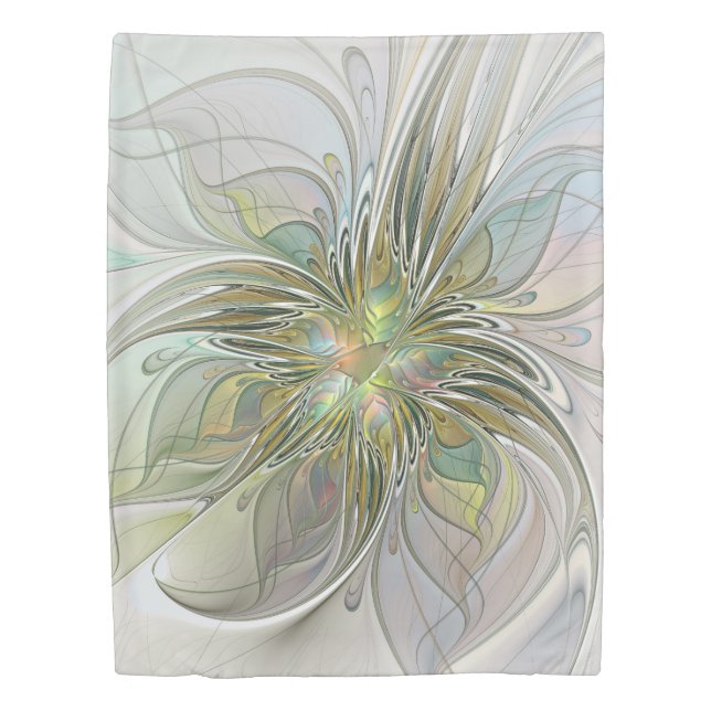 Floral Fantasy Modern Fractal Art Flower With Gold Duvet Cover (Front)