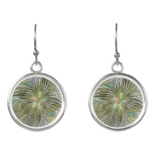 Floral Fantasy Modern Fractal Art Flower With Gold Earrings