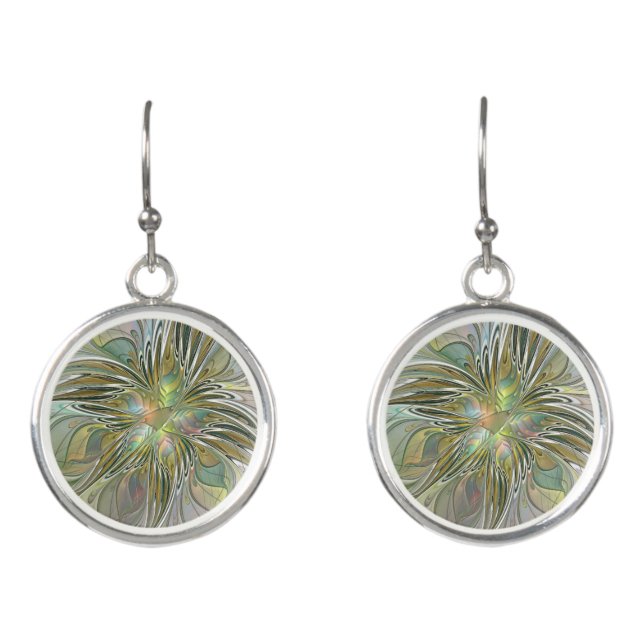 Floral Fantasy Modern Fractal Art Flower With Gold Earrings (Front)