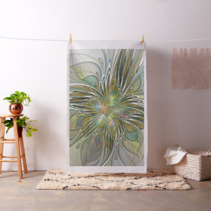 Floral Fantasy Modern Fractal Art Flower With Gold Fabric