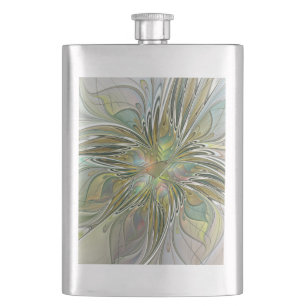 Floral Fantasy Modern Fractal Art Flower With Gold Flask