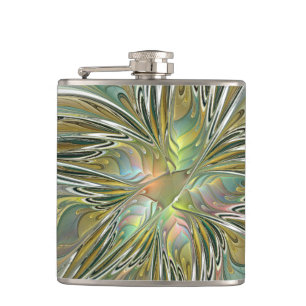 Floral Fantasy Modern Fractal Art Flower With Gold Flask