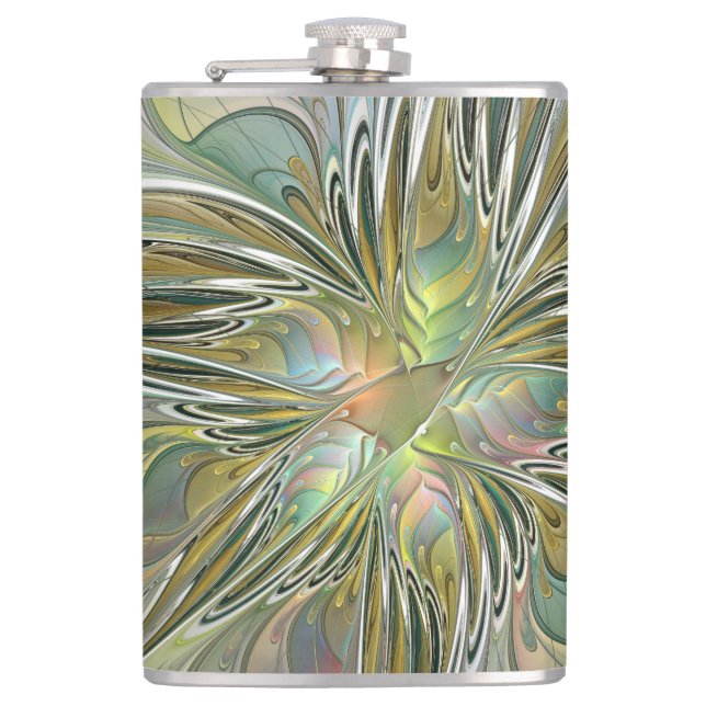 Floral Fantasy Modern Fractal Art Flower With Gold Flask (Front)