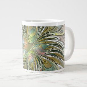 Floral Fantasy Modern Fractal Art Flower With Gold Giant Coffee Mug